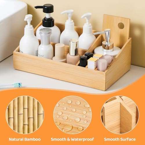 Bamboo Makeup Desk Organizer, Makeup Storage Organization Table Box, Suitable for Desk Organizer and Storage Dressing Ta