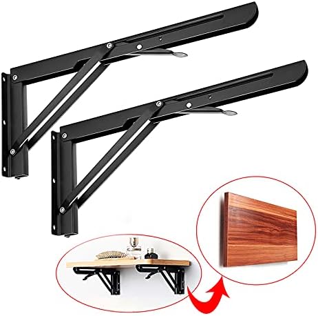 Sumnacon 2 Pcs 14 Inch Folding Shelf Brackets Metal Table Shelf Hinges