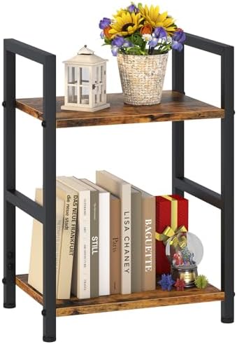 Small Bookshelf for Small Space, 2 Tier Industrial Bookcase,Narrow Book Case Storage Organizer Book Shelf for Living Roo