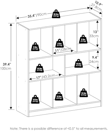 Furinno DALY Book Shelf, 8-Cube Bookshelf, Horizontal Cube Storage Organizer Bookcase, 10.9 x 35.4 x 39.4, for Living Ro