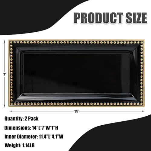 2 Pack Black Bathroom Vanity Tray for Countertop with Beads, Small Plastic Toilet Tank Versatile Storage Organization Tr