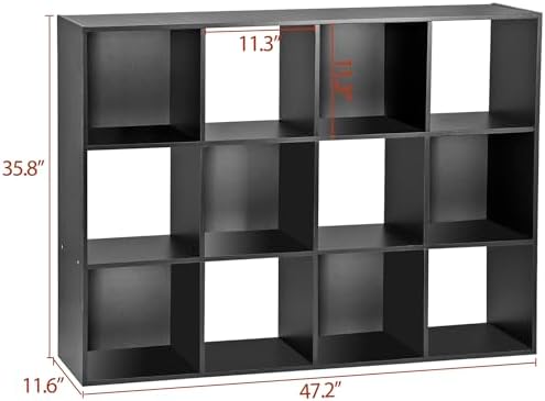 SUPER DEAL 12 Cube Storage Organizer, Open Shelf Bookcase, Wood Cubical Shelves Closet Cabinet Display Unit with 6 Remov