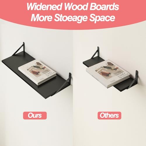 Fixwal 2pcs 10 in Deep Floating Shelves for Wall (Black, 23.6" L)