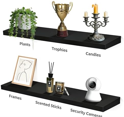 Vervida® Black Floating Wall Shelves 47.2 in Set of 3 Extra Large