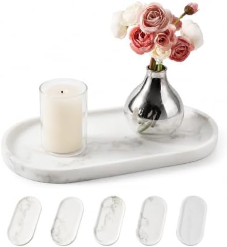 Koville Natural Marble Tray for Bathroom Countertop, Marble Storage Trays for Perfume, Cosmetics, Jewelry, Vanity Tray S