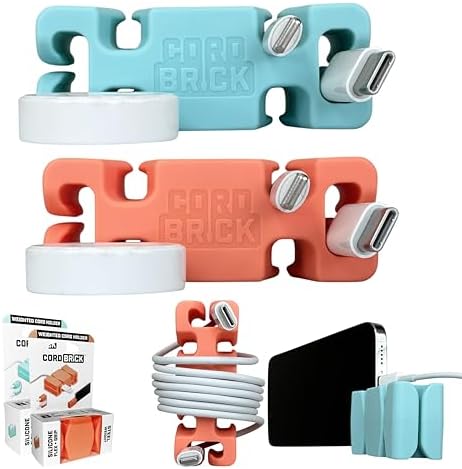 CordBrick 2PK Silicone + Steel Weighted Cord Holders for Nighstand, Cable Wraps for Travel, iPhone Accessories, Small Gr