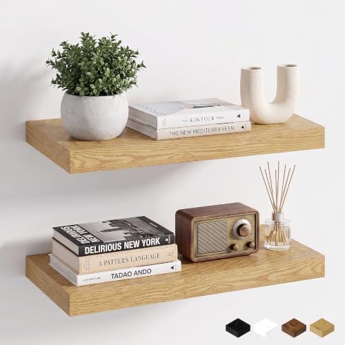 Fun Memories Floating Shelves for Wall, 20"x 8" Deep Wall Shelf, Oak