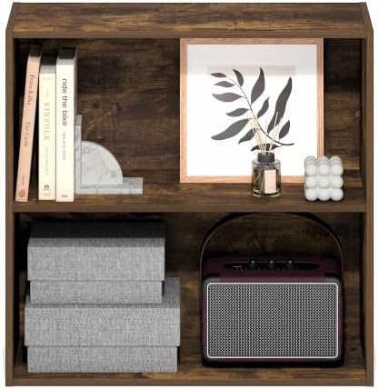 Furinno PASIR 2-Tier Book Shelf, Open Shelves Bookshelf, Amber Pine