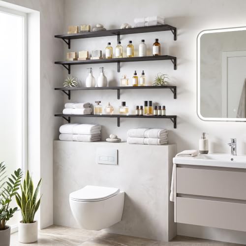 YGEOMER 47.2 in Floating Shelves for Wall Home Decor, Wood, Black, Set of 4