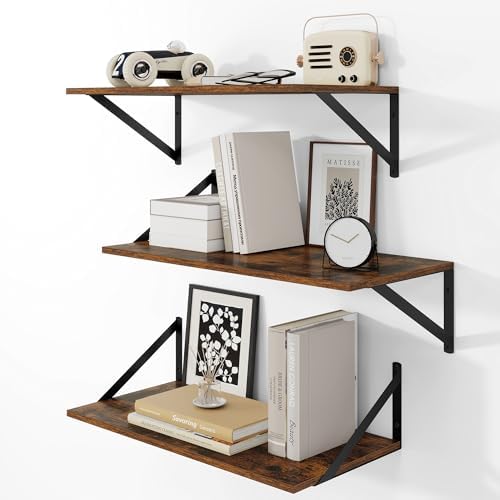 Heimlove 24W x 12D Deep Floating Shelves Set of 3 Rustic Brown