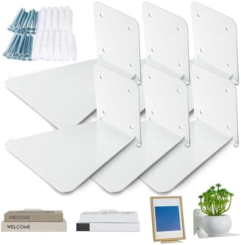 Jetec 6 Pack Invisible Bookshelf Wall Mounted Metal Heavy Duty, White