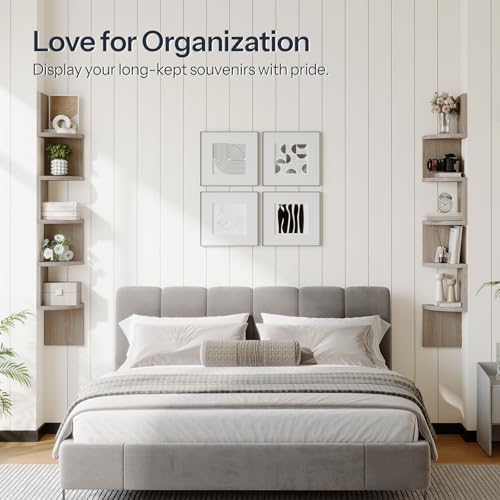 HOOBRO Corner Shelf Wall-Mounted, Set of 2 Floating Corner Shelves for Wall