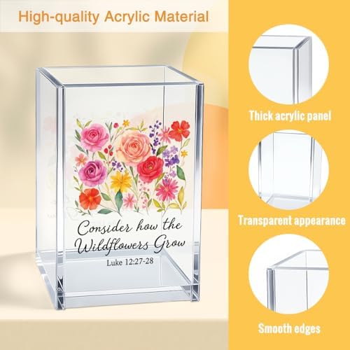 Consider How The Wildflowers Grow Luke Acrylic Cosmetic Pencil Pen Holder Cup, Botanical Theme Gifts for Gardener Nature Lover, Christian Bible Verse Gifts for Mom Daughter Niece Aunt BFF Women