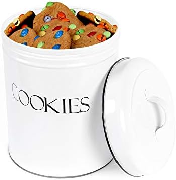 OUTSHINE White Cookie Jar with Airtight Lids | Vintage | Kitchen Counter Decorative Farmhouse Countertop Metal Treat Con