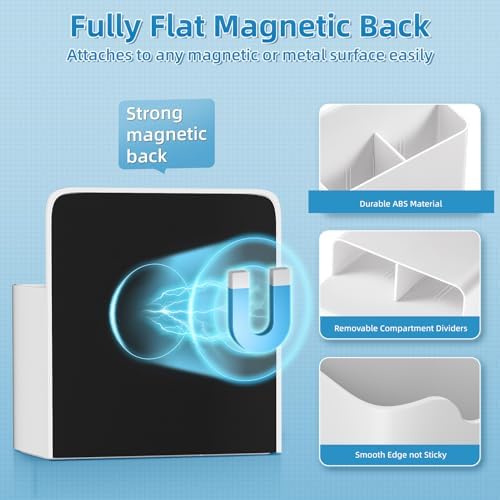 Marbrasse Magnetic Dry Erase Marker Holder,Pen and Eraser Holder for Whiteboard，Magnet Pencil Cup Utility Storage Organizer for Office, Refrigerator, Locker and Metal Cabinets (White)