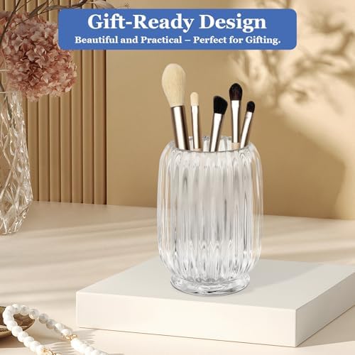 Makeup Brush Holder, Thick Glass Makeup Brush Organizer Cup, 4.8" Tall for Vanity Hair Brush Holder Brushes Storage, Mak