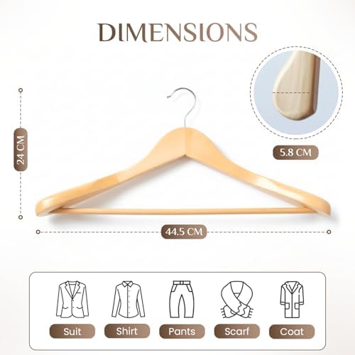 GVTECH Premium Wooden Hangers [6 Pack] - Wide-Shoulder Hangers for Heavy Garments – Non-Slip Suit Hangers with 360-Degree Swivel Hook for Coats, Blazers, and Jackets (Natural)