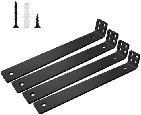 Shelf Brackets 12 inch, Heavy Duty Shelf Bracket 4 Pack L Brackets Black Metal Wall Bracket for Shelves Support Bracket 