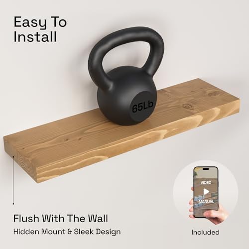 Natural Wood Floating Shelves for Wall 24 inch Oak, Wooden Bathroom Shelf