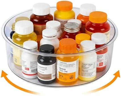 Medicine Bottle Organizer, Rotating Medicine Organizer for Cabinet, 11.98" Diameter, Large Capacity Transparent Pill Bot