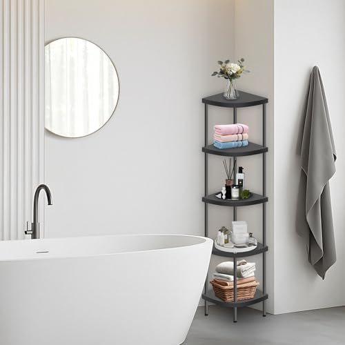 Qupui 5 Tier Plastic Corner Shelf Stand, 54” Tall 90° Right Angle Corner Bookshelf, Multipurpose Plant Display Rack, Hom
