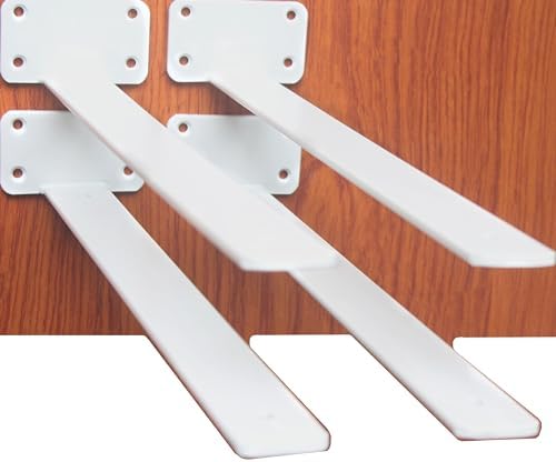 4 Pack - 16 inch White Hidden L Shelf Bracket (1/5 Inch Thicked) Iron Floating Shelf Brackets Rustic Industrial Metal Br