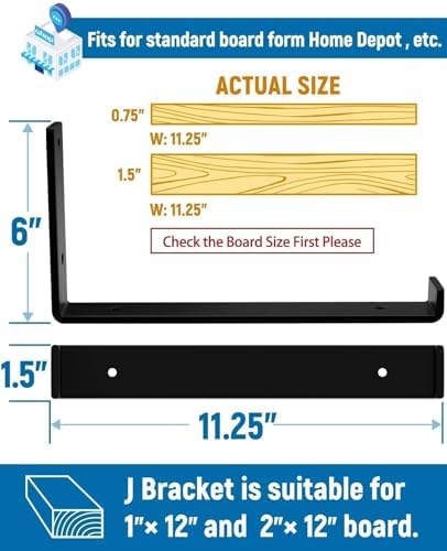 LEOPO Shelf Brackets 12 inch, 1/5 inch Thick 6-Pack Floating Shelf Bracket