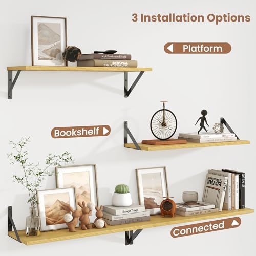 Axeman 24 Inch Floating Shelves, 8 Inch Deep Oak Wall Shelves Set of 2