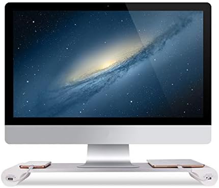 PG Silver Monitor Stand Riser with 4-Port USB Charging ports, Convenient keyboard organiser,Desktop Organizer for Comput