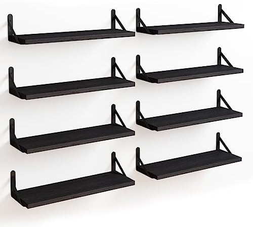 Fixwal Width 4.75 Inches Floating Wall Shelves, Set of 8, Black