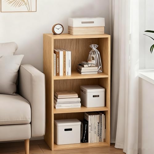 POWERSTONE 3 Tier Bookcase, Small Open Bookshelf, Wooden Storage Book Shelf with Adjustable Panels for Living Room, Home