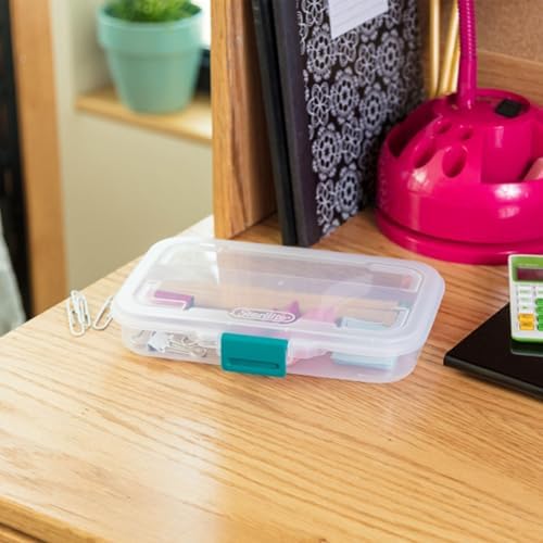 Sterilite Small Divided Box, Storage Bin w/Latching Lid, Clear, 12 Pack