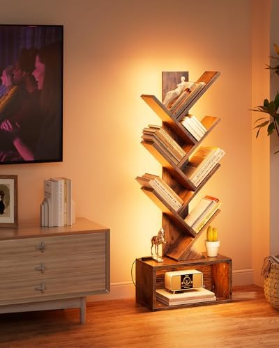 Evermagin 6 Tier Tree Bookshelf with Lights, LED Book Tree Bookcase