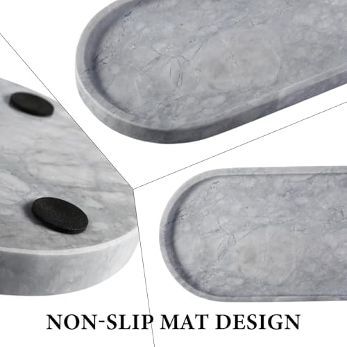 Koville Grey Marble Tray for Bathroom Countertop, 12"x6" Vanity Decorative Marble Tray for Dresser, Stone Catchall Trays