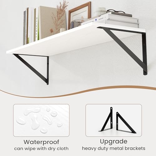 Heimlove White Deep Floating Shelves for Wall, 30W x 8D Wood Wall Shelves Set of 2, Wide Floating Bookshelf for Living R