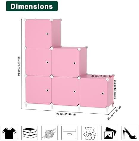 6Cube Storage Organizer Modular Stackable with Doors Pink