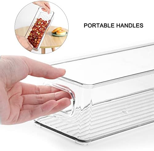 Stackable Plastic Food Storage Bin with Handles for Kitchen Pantry, Cabinet, Refrigerator, Freezer - Organizer for Fruit