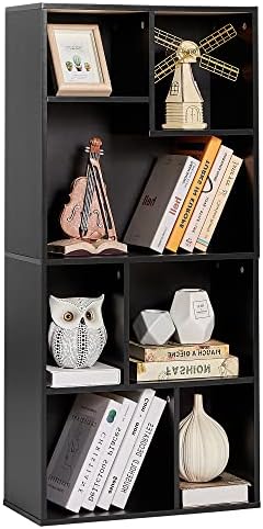 VECELO Wide Kids Staggered 7-Cube Bookshelf,Extra Large Freestanding Open Storage Organizer with Multi-Size Compartments