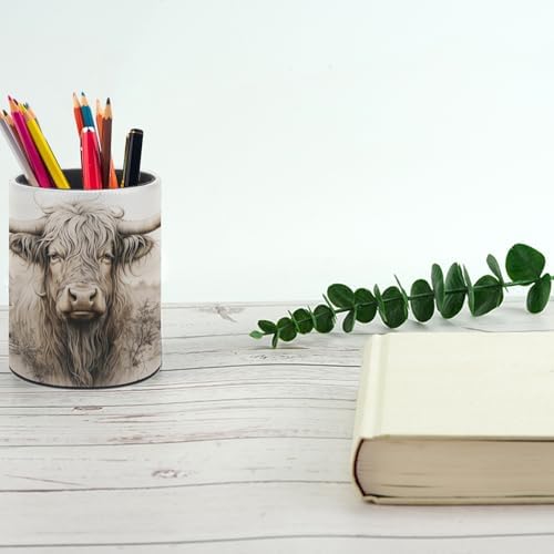 Highland Cow Pen Holder Pencil Cup for Desk Organizer