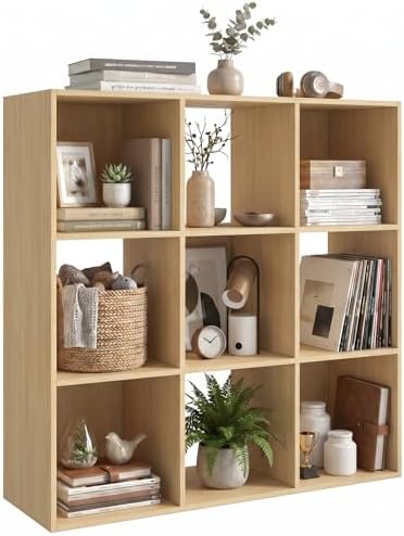 WannabeMyself【Easy Assembly】 9 Cube Storage Organizer with Anti-Tipping Kits,Reversible Open Back Book Shelf, Bookcase f