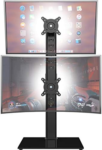 Dual Monitor Stand - Vertical Stack Screen Free-Standing Monitor Riser Fits Two 13 to 34 Inch Screen with Swivel, Tilt, 