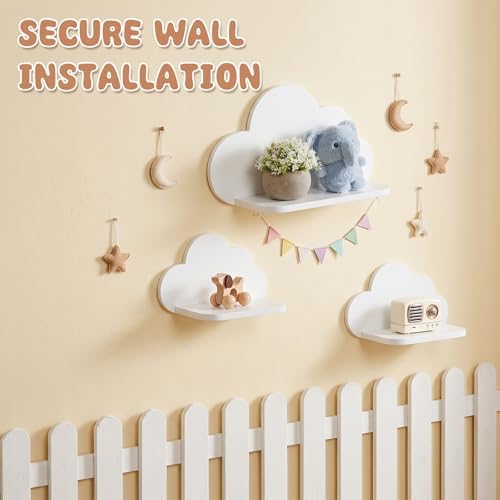 Floating Cloud Shelves,Set of 3 Wall Mounted White Wavy Shelves