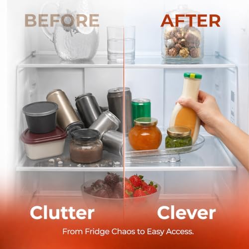 Oizeir Refrigerator Lazy Susan (2PK) - Clear Rectangular Fridge Organizer - Turntable Tray Lazy Susan for Refrigerator -