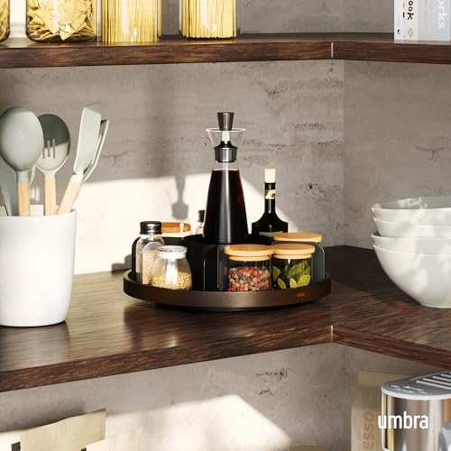 Umbra Bellwood Lazy Susan, Divided Tray Organizer, Black/Walnut