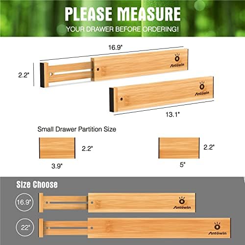 ANTOWIN Bamboo Drawer Dividers Organizers, Drawer Separators Splitter,13-17 inches Long Adjustable Spring-loaded Organiz