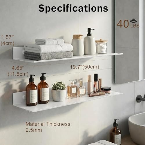 Z metnal 20“ Metal Floating Shelves with Lip, 2 Pcs, White, Wall Decor