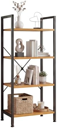 DUMOS 4 Tiers Open Bookshelf, Classic Freestanding Tall Display Shelf, Multifunctional Storage Organizer Rack for Living