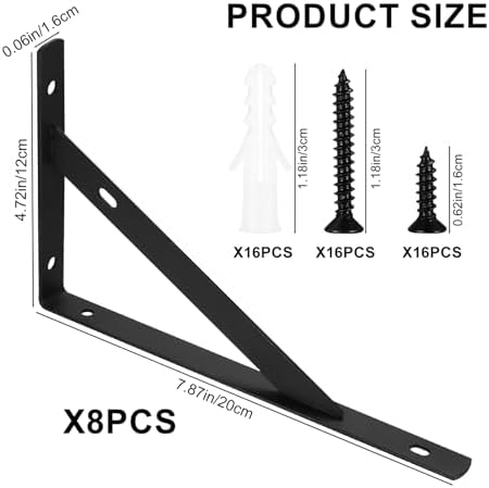 Heavy Duty L Shelf Brackets 8Pcs, Metal Wall Mount Floating Shelf Supports