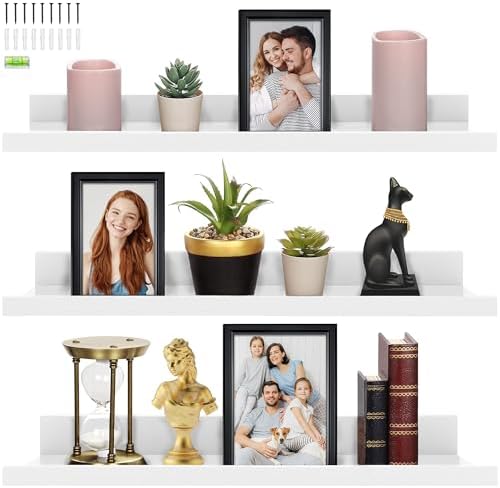 Icona Bay 24 Inch Floating Shelves for Wall - Set of 3 in Powder White - Modern Rustic Style - Wall Mounted Display Shel