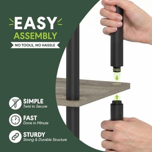 Furinno TURN-N-TUBE Storage Shelves, 3-Tier Book Shelf, Corner Shelf, Toolless Open Shelves, for Organization and Storag
